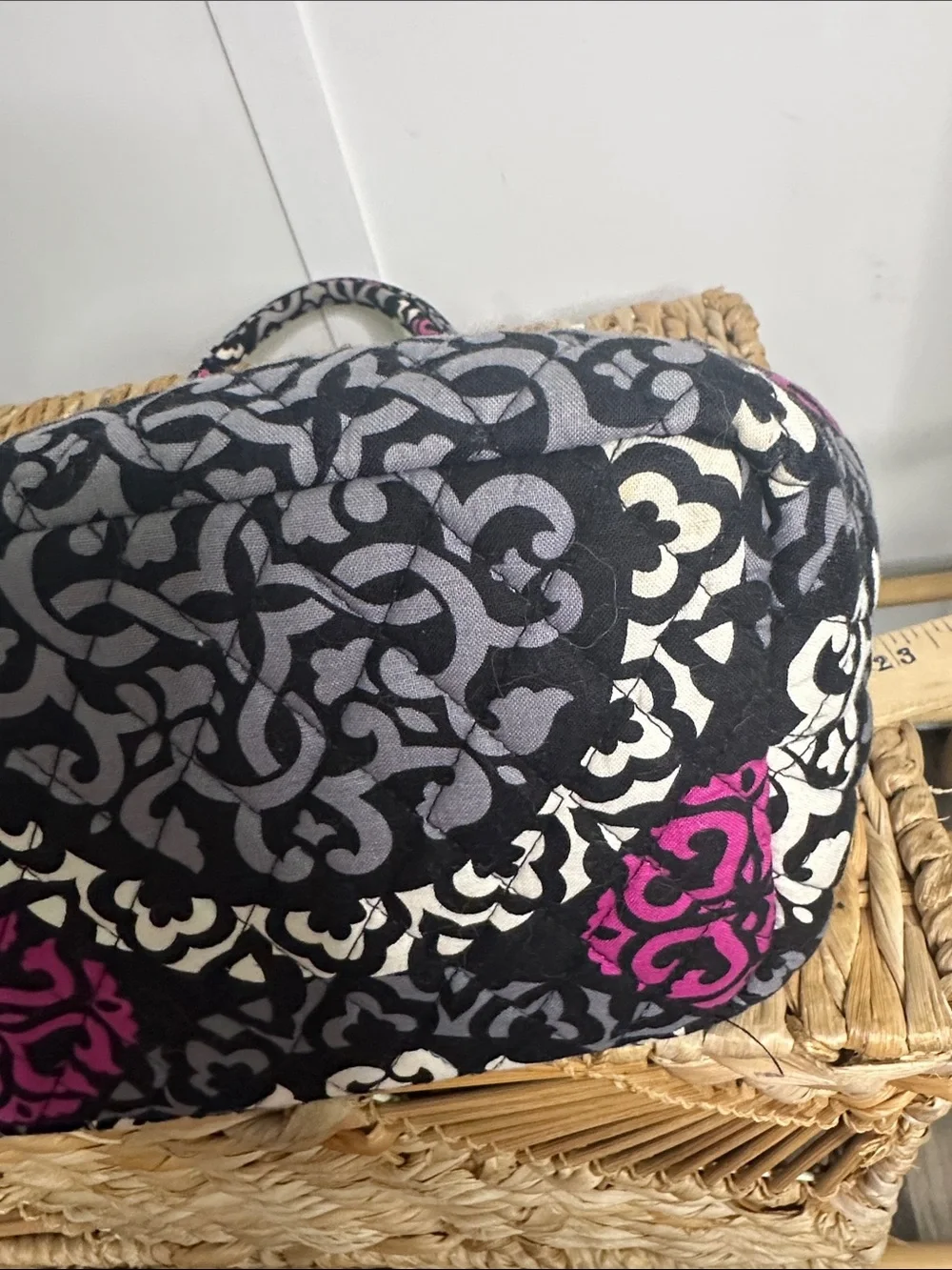 Vera Bradley Black, White & Pink Quilted Shoulder Tote